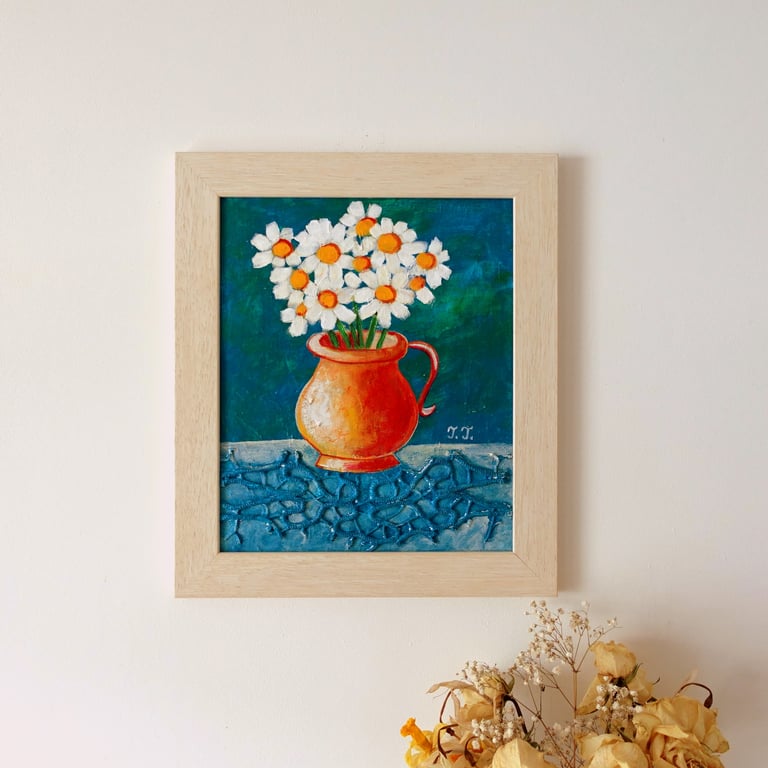 Daisy Painting Original Still Life Artwork Acrylic Art Home Decor 