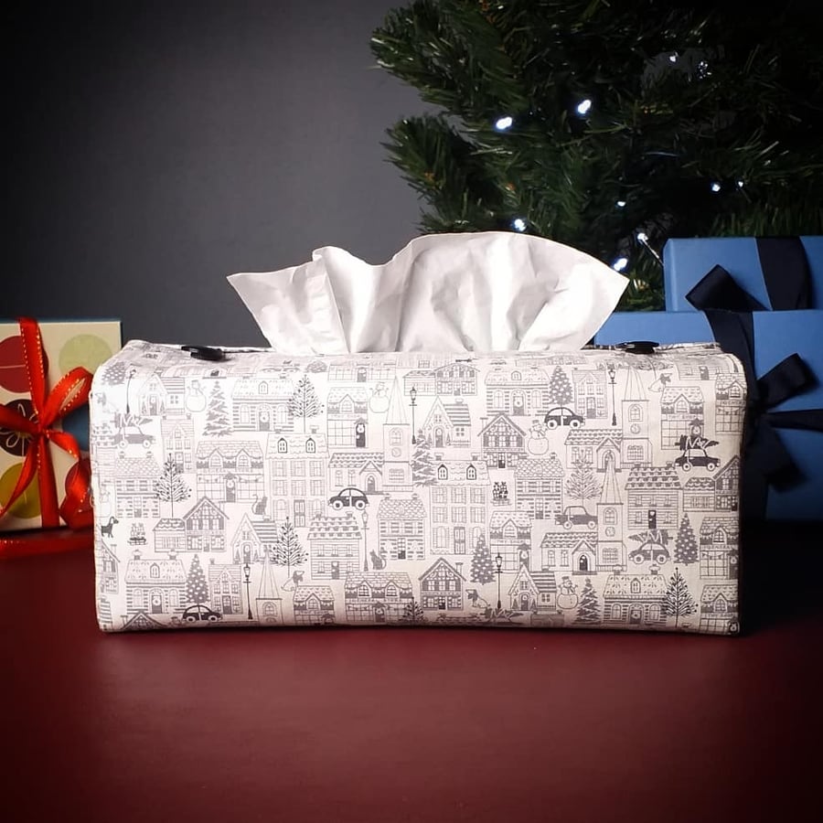 Rectangle Tissue Box Cover Size 'A' - Winter Village Christmas Design