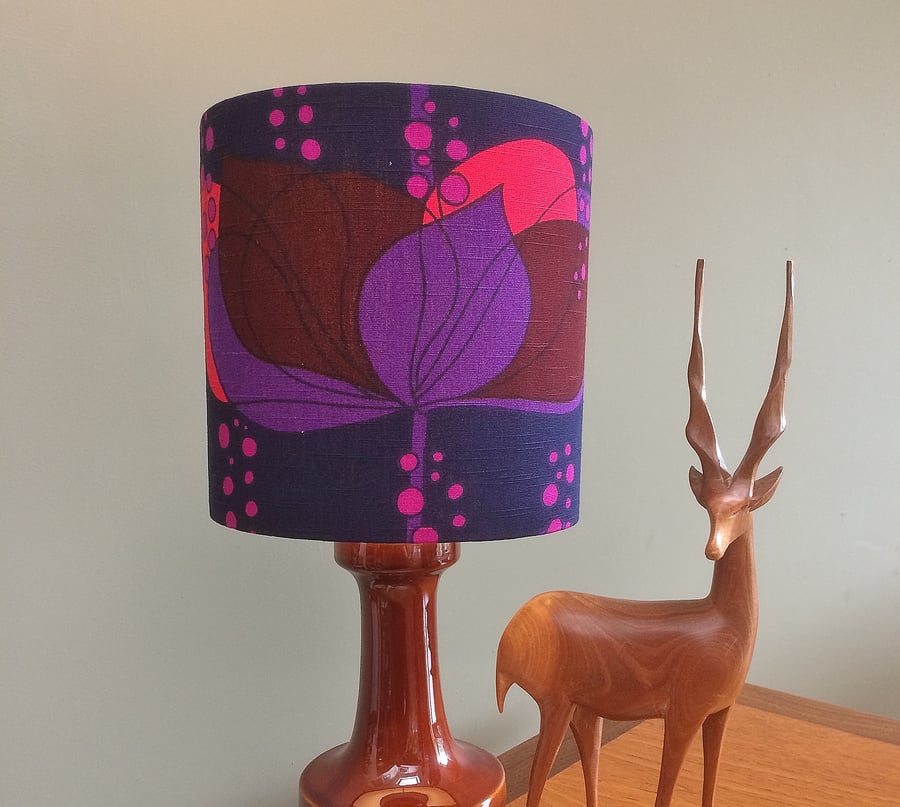 SALE FREE UK Post RETRO Purple Lampshade in RARE BORAS Vintage Fabric 