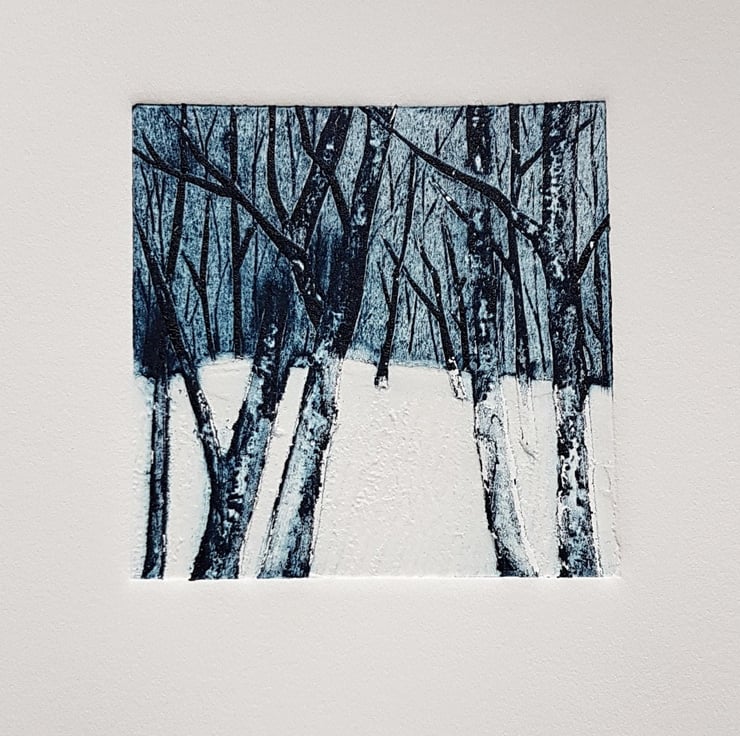 Collagraph Print With Emboss - Winter Woods - A... - Folksy