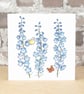 Floral Card Blank Floral Delphinium and Butterflies - Image 1