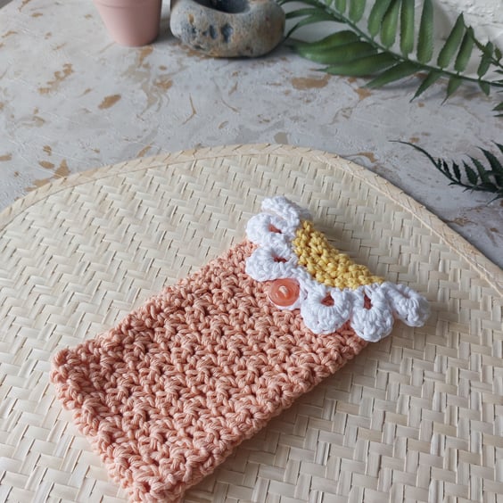 Crochet Cotton Daisy Glasses Case, Phone Case Peach