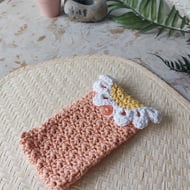 Crochet Cotton Daisy Glasses Case, Phone Case Peach