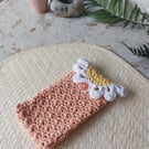 Crochet Cotton Daisy Glasses Case, Phone Case Peach