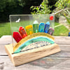 Fused Glass Rainbow Seaside Town set in Handcrafted Oak