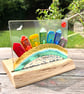 Fused Glass Rainbow Seaside Town set in Handcrafted Oak - Image 1
