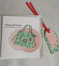 Tote-ally Awesome Birthday Card & matching Gift Tag -  Green Flowery Handbag - Image 4
