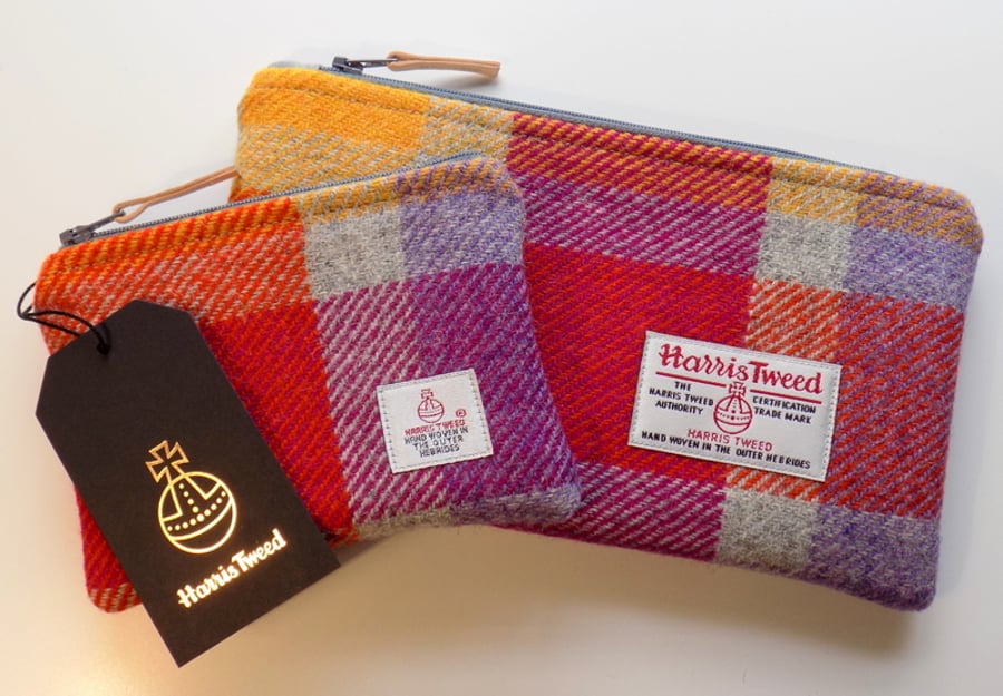 Harris Tweed gift set. Clutch and coin purse in multicoloured check