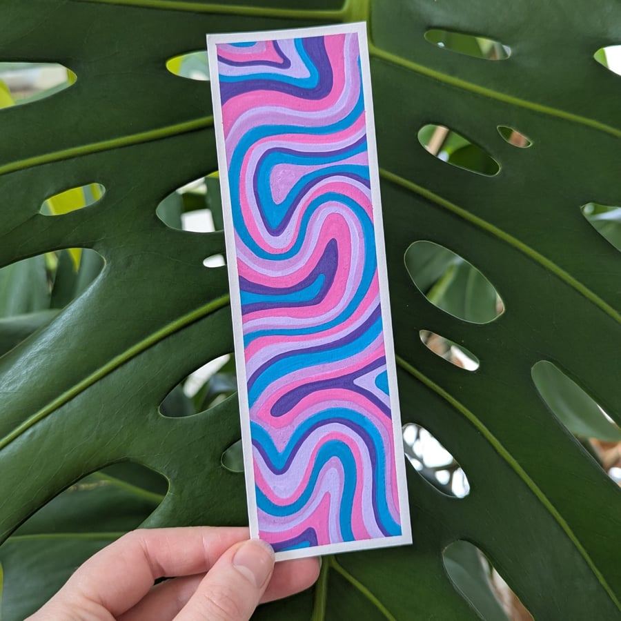 Handmade Pink and Blue Swirl Bookmark