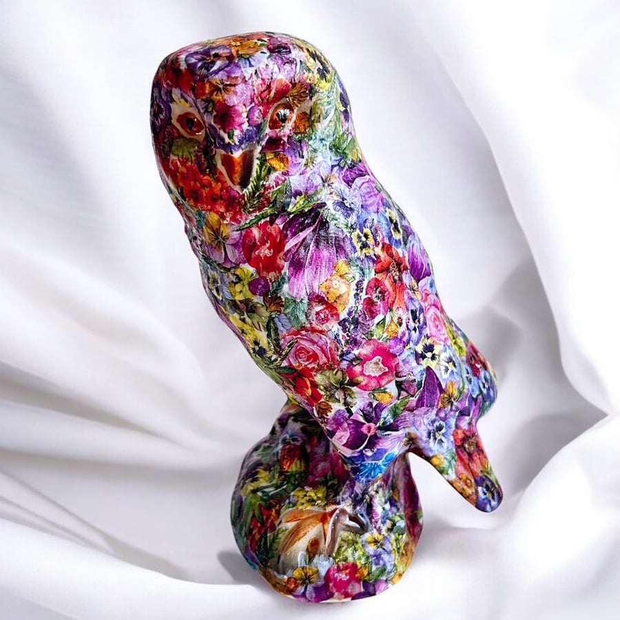 Owl Ornament hand decorated ceramic 