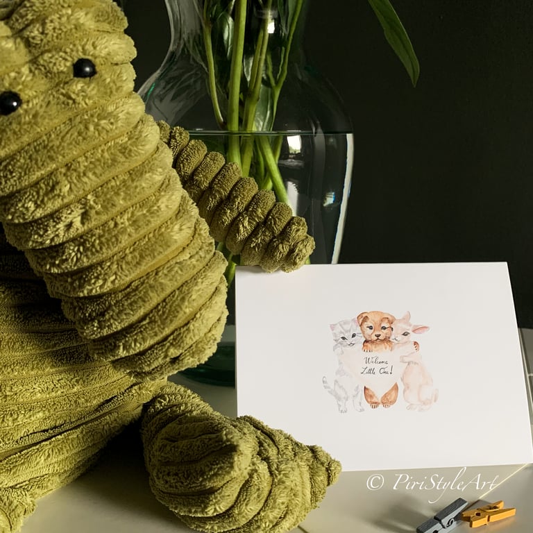 Welcome Little One – Baby Animal Hug Card -  Gentle Beginnings