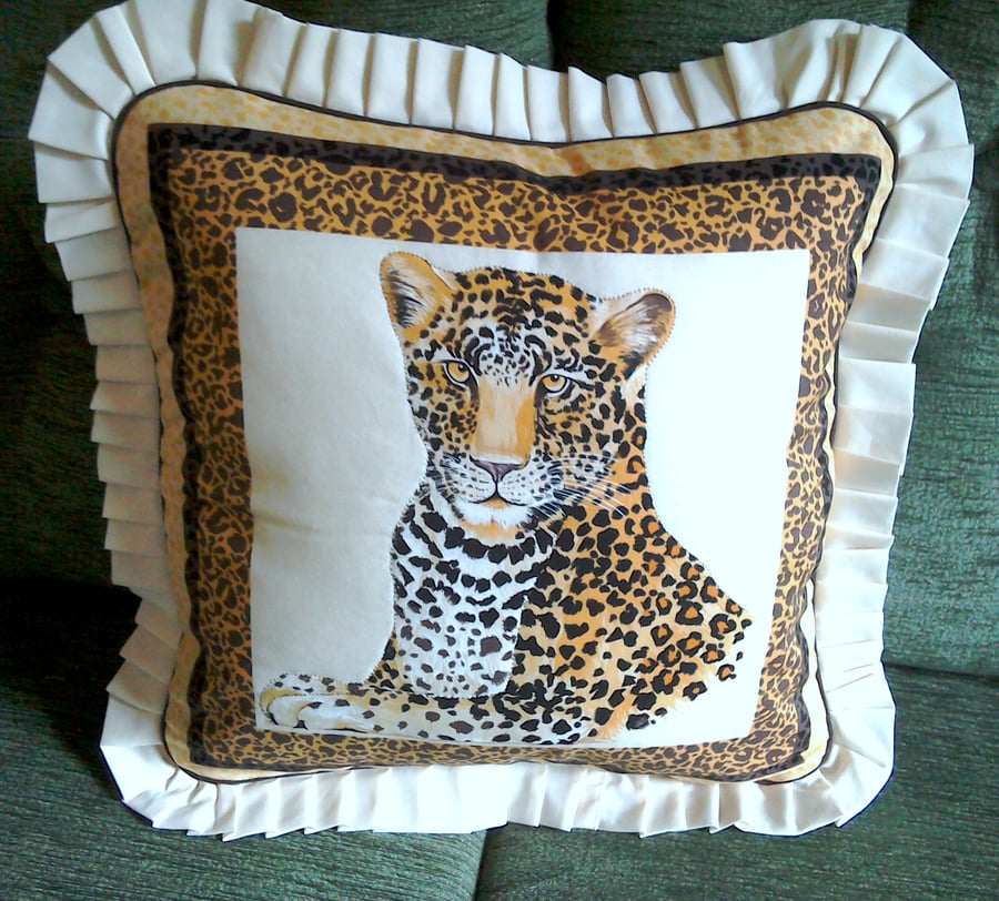Quilted Cushion - Big Cat African theme