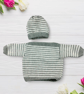 Hand knitted baby jumper dungarees and hat set grey and white   - Image 5
