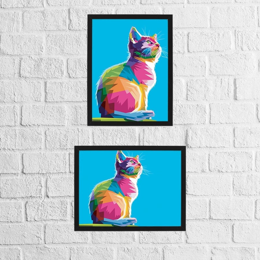 Cat geometric rainbow animal print