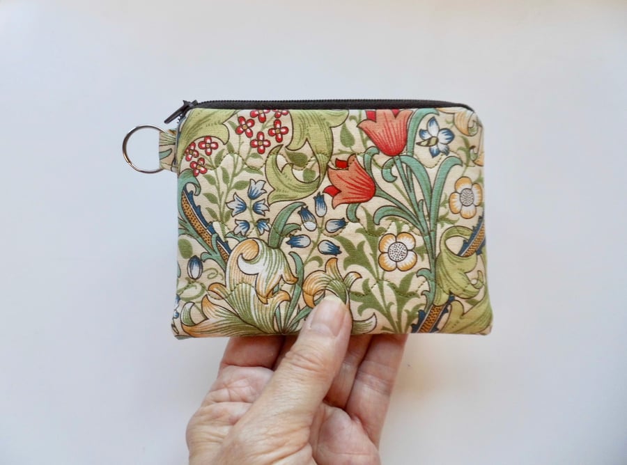 Coin purse mini make up in Golden Lily by William Morris fabric 