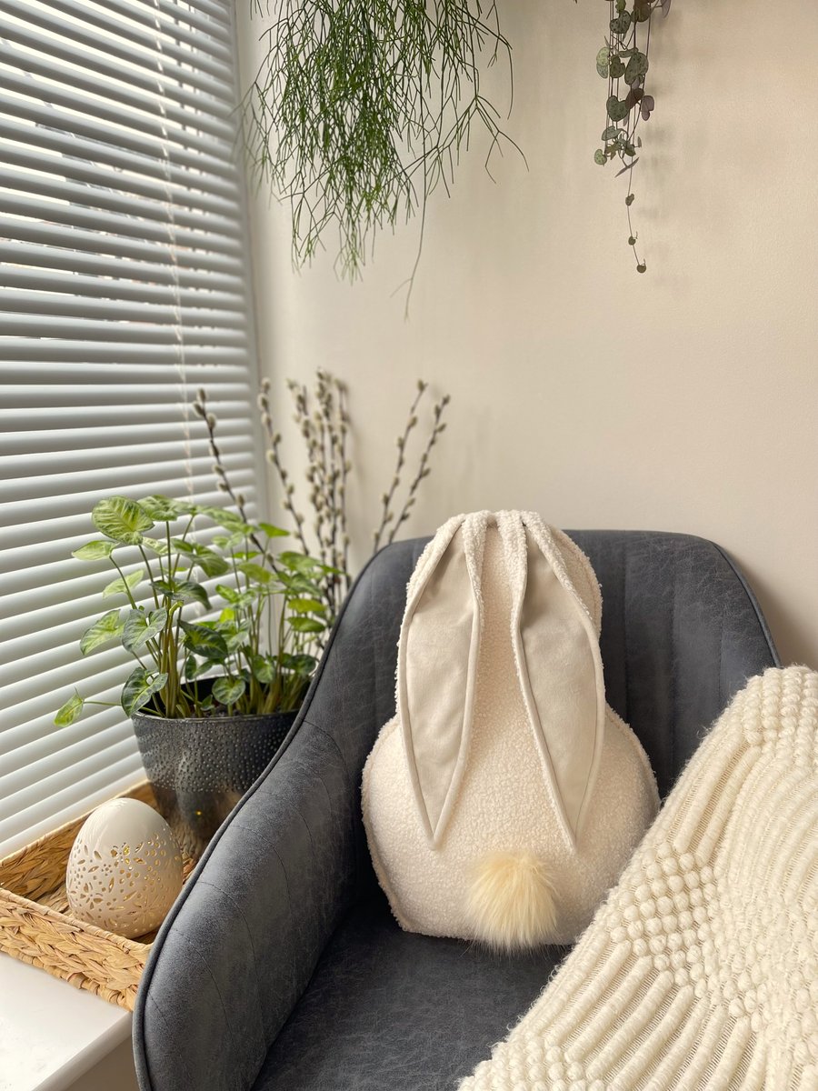 Cream Boucle Bunny Shaped Cushion Rabbit Pillow Easter Decoration Spring Decor