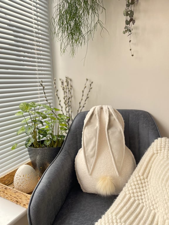 Cream Boucle Bunny Shaped Cushion Rabbit Pillow Easter Decoration Spring Decor