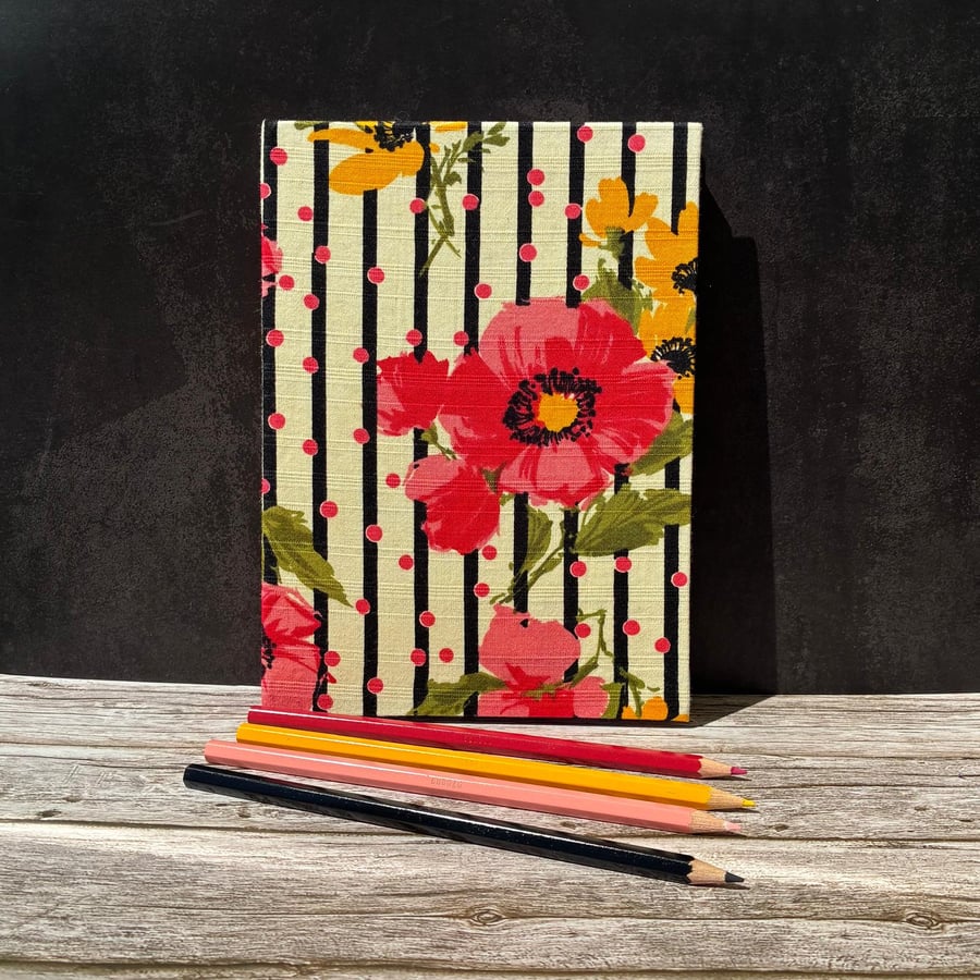 Handmade A5 Journal Sketchbook with 'Woodstock' Floral 1950's Vintage Fabric
