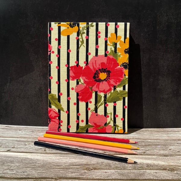 Handmade A5 Journal Sketchbook with 'Woodstock' Floral 1950's Vintage Fabric
