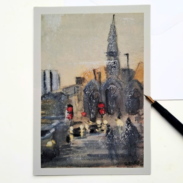 Blank greetings card A5 Charles Cross Plymouth from original  painting