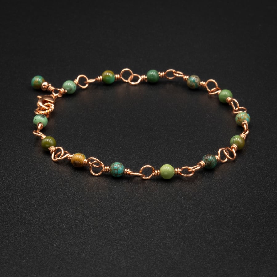 Natural turquoise and copper handmade bracelet, Turquoise jewelry
