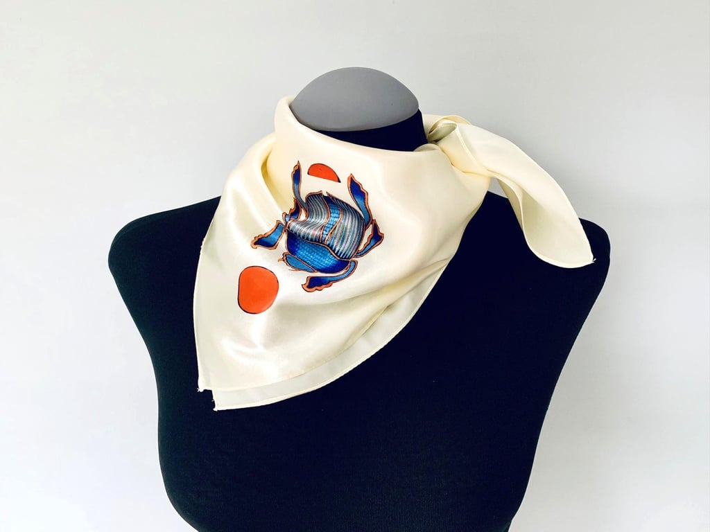 Egyptian Blue Scarab Beetle Scarf - Square Satin Silk Scarf - Spiritual Gift
