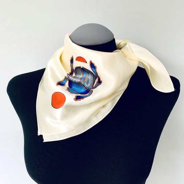 Egyptian Blue Scarab Beetle Scarf - Square Satin Silk Scarf - Spiritual Gift