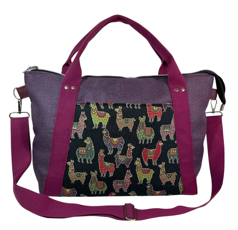 Knitting and crafting tote bag with zip top, large crossbody project organiser