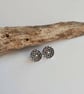 Silver Dahlia Flower Stud Earrings - Oxidised Fine Silver