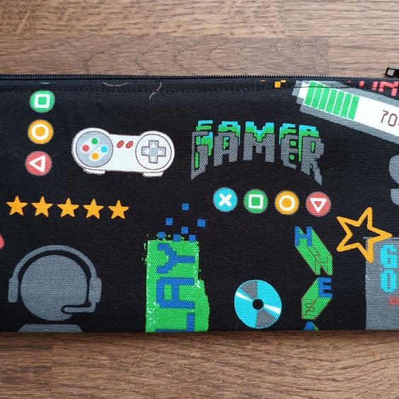 Pencil Case For A Gamer, Boys Or Girls. Childs Fabric Zipped Pouch.
