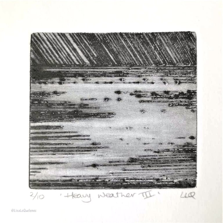 Original drypoint etching print of a storm over the sea - heavy weather 3