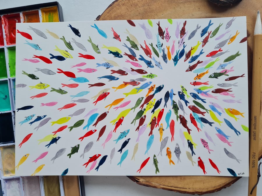 Original colourful fish watercolour painting