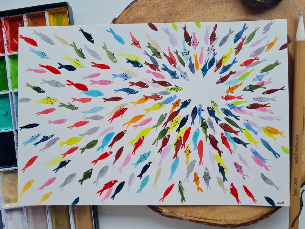 Original colourful fish watercolour painting
