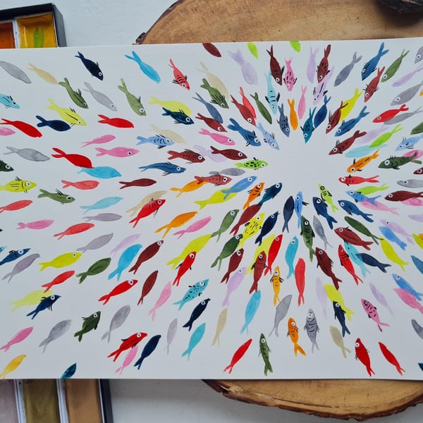 Original colourful fish watercolour painting