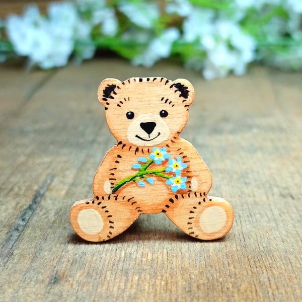 Forget Me Not Brooch Pin, Handmade Bereavement Gift, Teddy Bear Badge