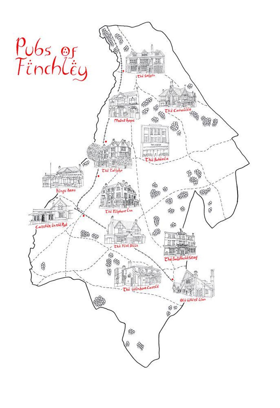 Map of the Pubs of Finchley Hand Drawn Tolkien ... - Folksy
