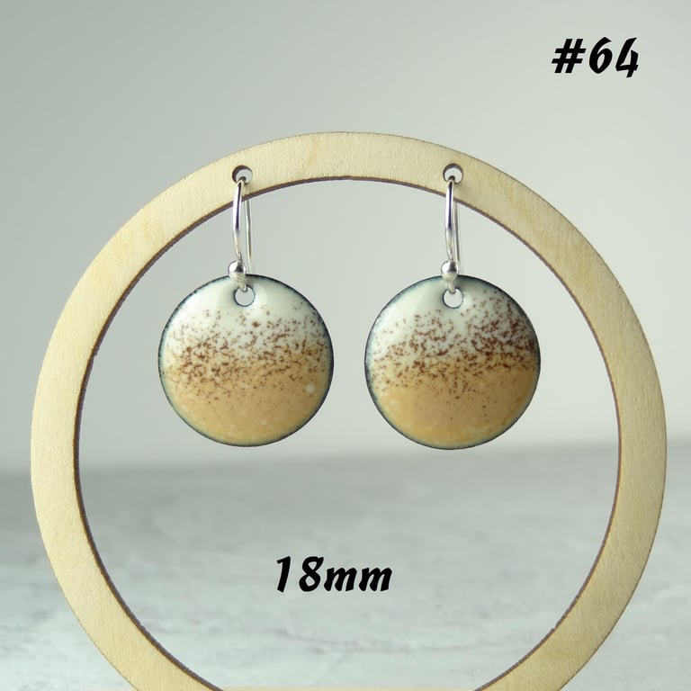 Caramel ivory glass enamelled copper drop earrings, 18mm, sterling silver wires