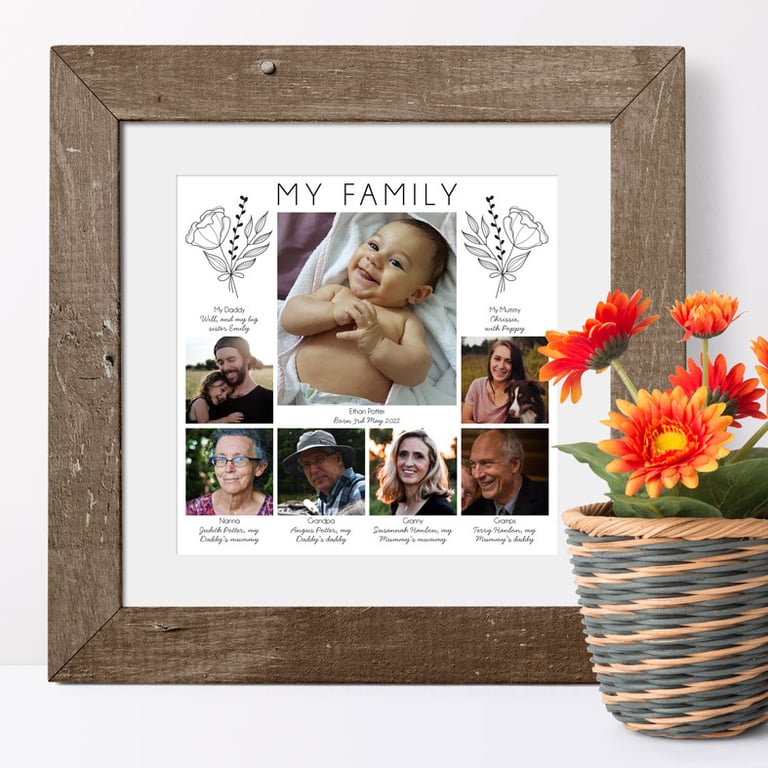 My Family - Personalised New Baby Family Tree Photo Collage Print