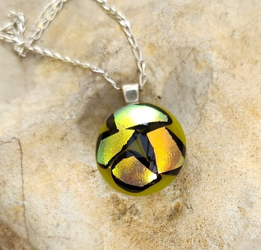 Dichroic glass pendant with sterling silver