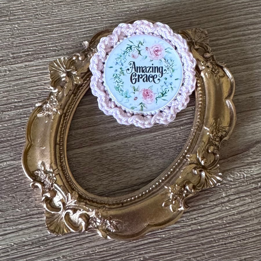 Amazing Grace hand crocheted handmade Christian magnet