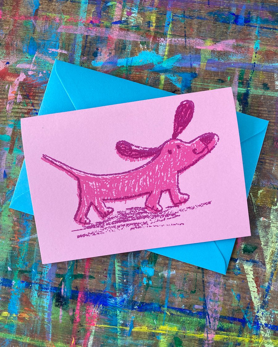 pink sausage dog card by Jo Brown Happy Tomato 