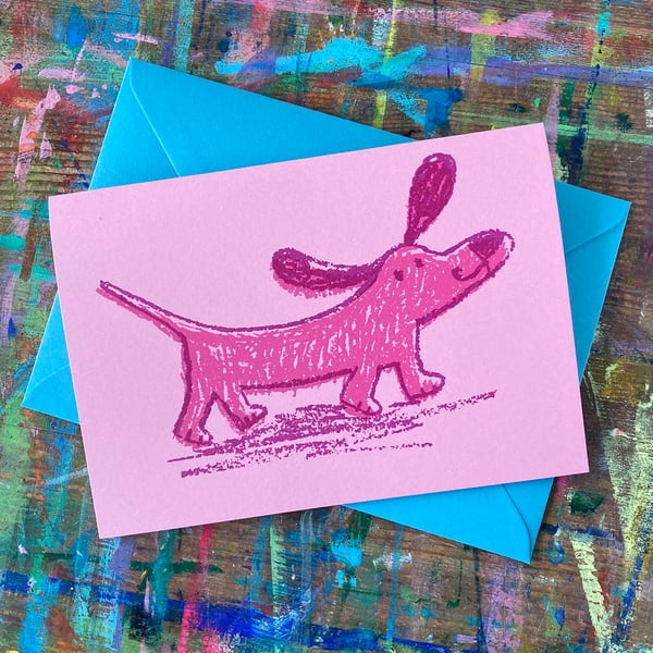 pink sausage dog card by Jo Brown Happy Tomato 