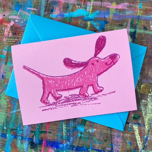 pink sausage dog card by Jo Brown Happy Tomato 