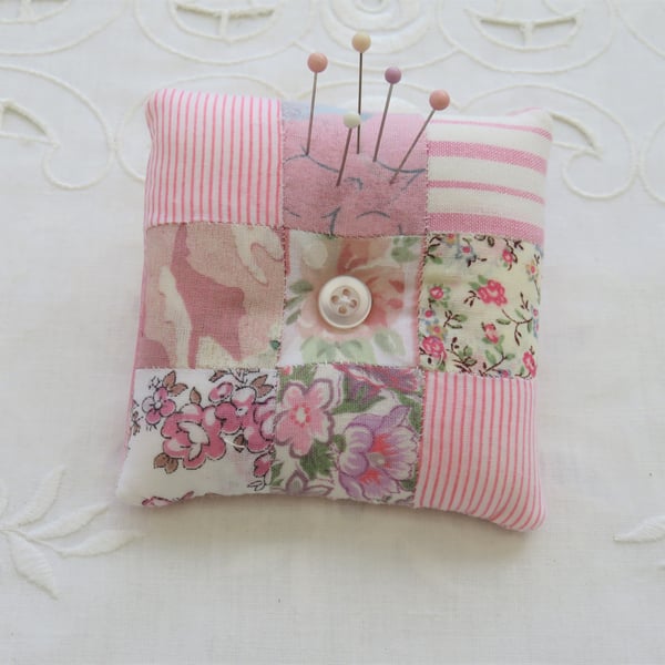 Patchwork Pincushion - Pinks