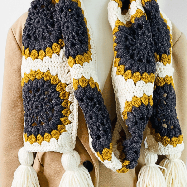 PDF Pattern for Crochet Granny Square Sunflower Scarf 