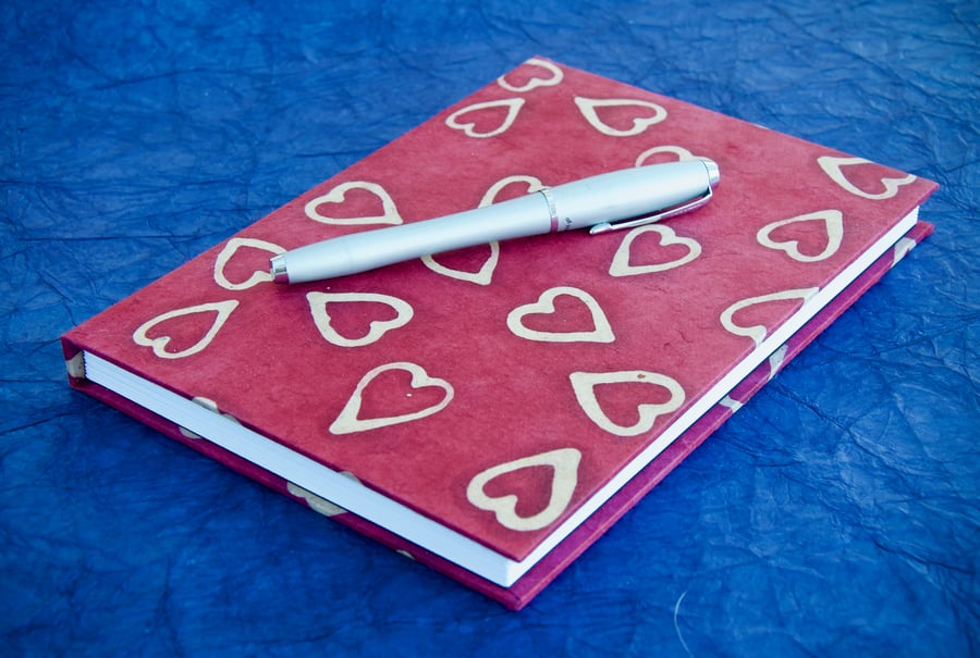 Hardback Music Manuscript book with heart-covered handmade paper cover