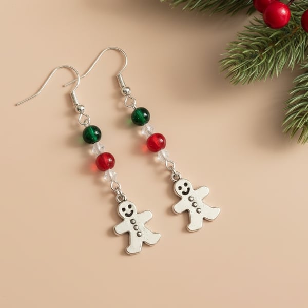 Gingerbread Man Earrings — Festive Christmas Charm Earrings