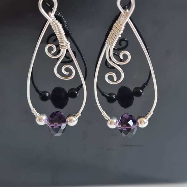 Handmade 925 Silver & Purple Glass Beaded Dangle Earrings Gift Boxed Jewellery