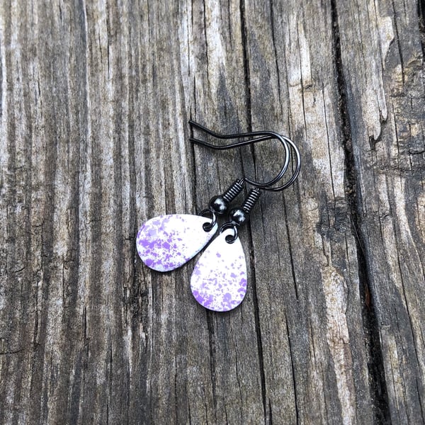 ‘Purple Fairy Dust’ Enamel Teardrop Earrings. Sterling silver upgrade available.