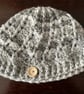 Grey and White Chunky Cosy Swirly Patterned Crocheted Hat 